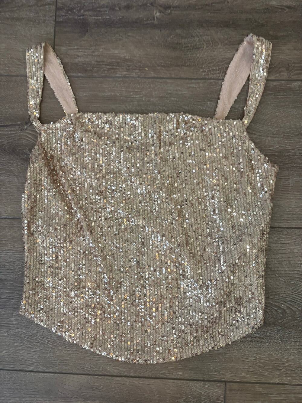 Anthropologie Gold Sequin Cami Tank XS NWT